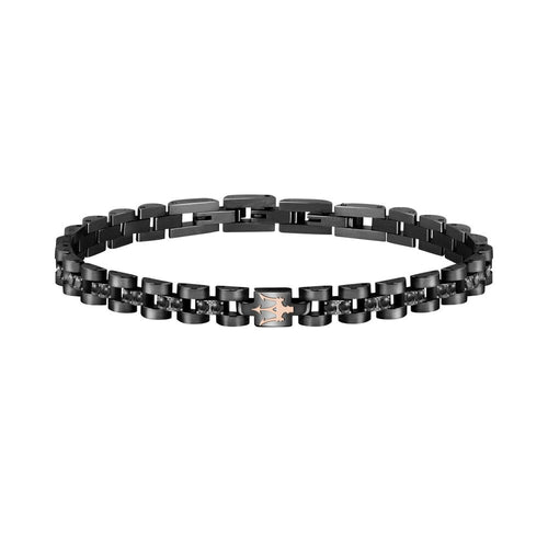 Bracciale MASERATI uomo Iconic acciaio nero / logo oro rosa
