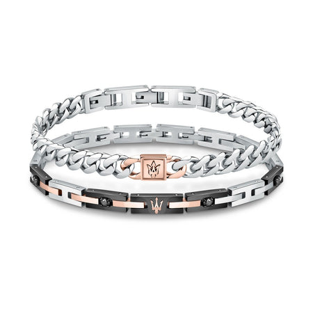 Bracciale MASERATI uomo Iconic acciaio / cristalli neri