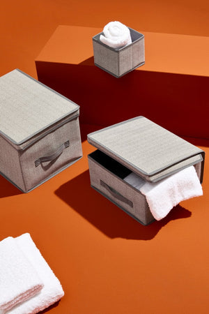 Scatola cambio stagione con coperchio "Tidy" in cartone con manico