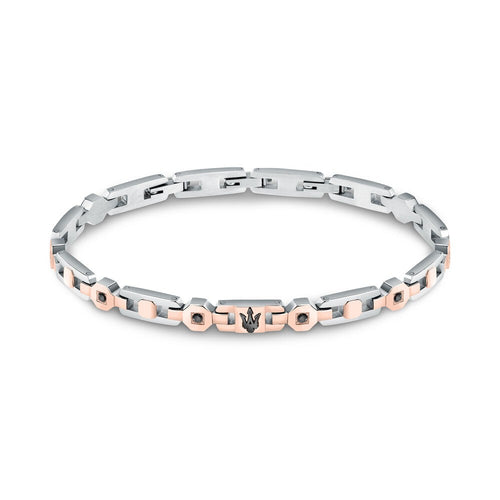 Bracciale MASERATI uomo Iconic acciaio / oro rosa / cristalli neri