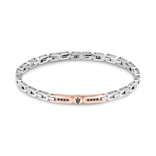 Bracciale MASERATI uomo Iconic acciaio / oro rosa / logo nero