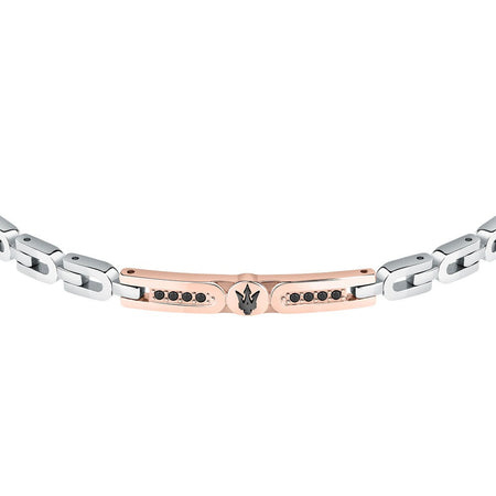 Bracciale MASERATI uomo Iconic acciaio / oro rosa / logo nero