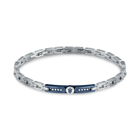 Bracciale MASERATI uomo Iconic acciaio / blu / pietre bianche