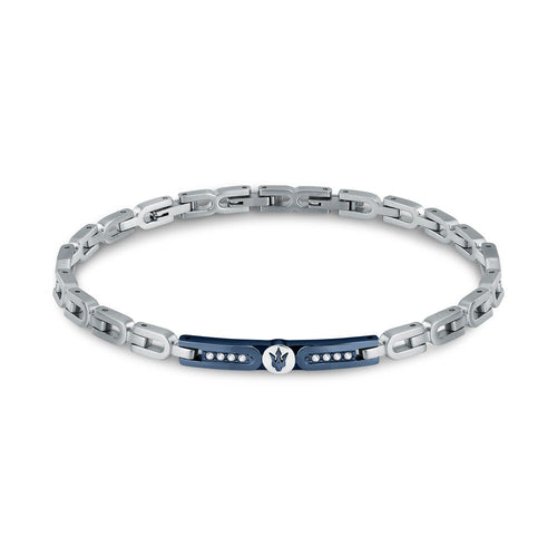 Bracciale MASERATI uomo Iconic acciaio / blu / pietre bianche