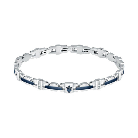 Bracciale MASERATI uomo Iconic acciaio / logo blu / pietre bianche