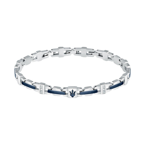 Bracciale MASERATI uomo Iconic acciaio / logo blu / pietre bianche