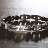 Bracciale MASERATI uomo Iconic acciaio / logo blu / pietre bianche
