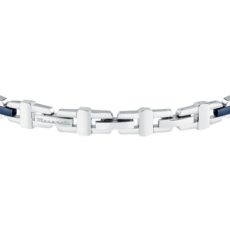 Bracciale MASERATI uomo Iconic acciaio / logo blu / pietre bianche