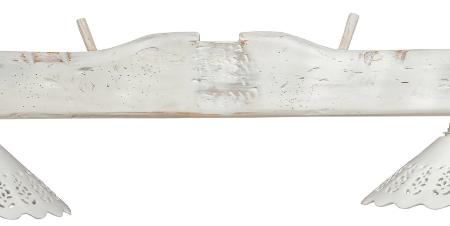 Biscottini Lampadario Giogo Legno Tiglio Bianco Anticato Biscottini 161x30x41 Artigianale