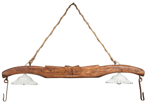 Biscottini Giogo Lampadario Country Biscottini 161x30x41 Legno Tiglio Ceramica Rustico