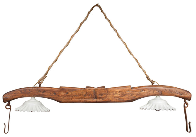 Biscottini Giogo Lampadario Country Biscottini 161x30x41 Legno Tiglio Ceramica Rustico