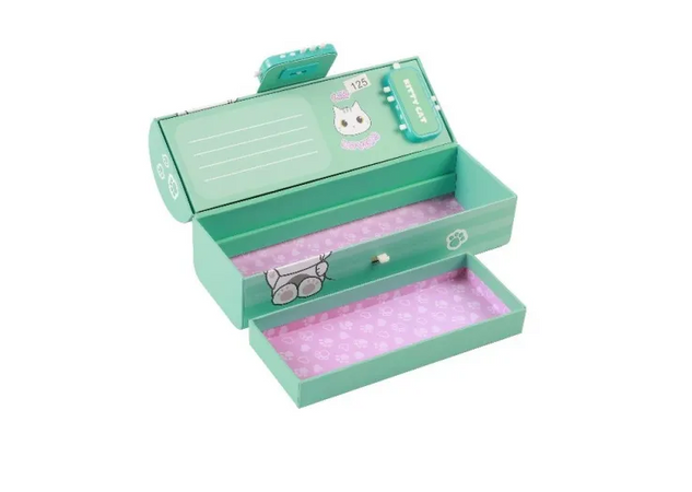 ITOTAL - Organizer a Forma di Bauletto con Lucchetto Cat Lovers Verde