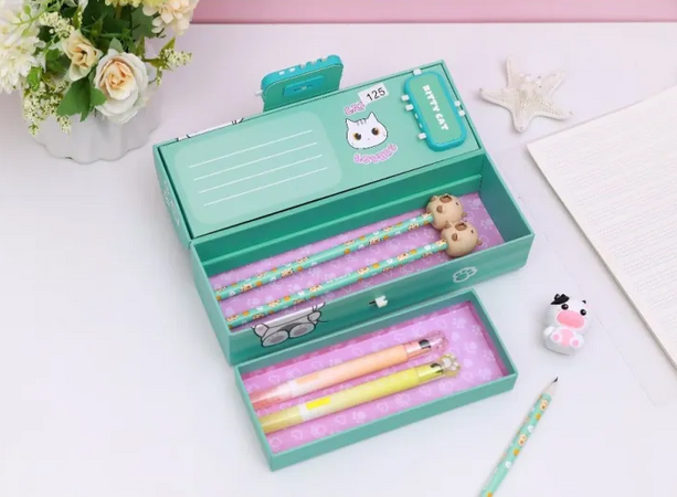 ITOTAL - Organizer a Forma di Bauletto con Lucchetto Cat Lovers Verde