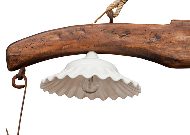 Biscottini Giogo Lampadario Country Biscottini 161x30x41 Legno Tiglio Ceramica Rustico