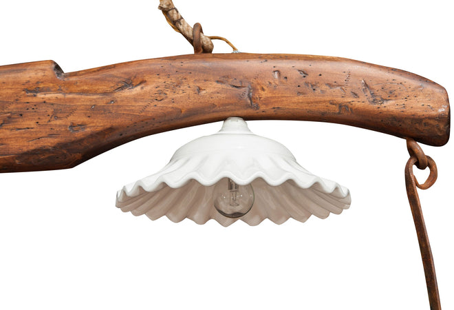 Biscottini Giogo Lampadario Country Biscottini 161x30x41 Legno Tiglio Ceramica Rustico