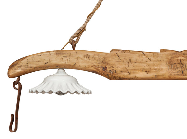 Biscottini Giogo lampadario legno tiglio finitura naturale Biscottini 161x30x41 Made Italy