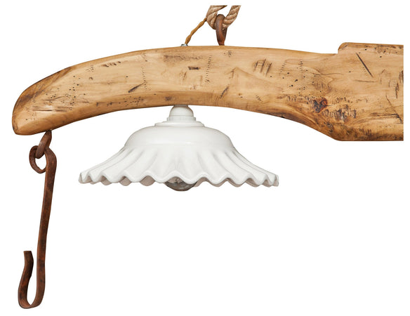 Biscottini Giogo lampadario legno tiglio finitura naturale Biscottini 161x30x41 Made Italy