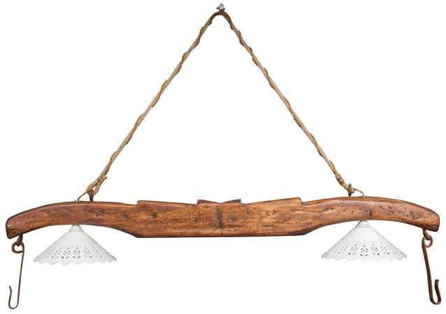 Biscottini Giogo lampadario in legno massello di tiglio finitura noce Made in Italy