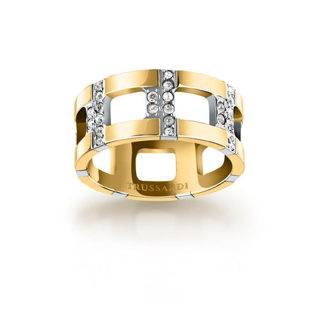 Anello TRUSSARDI donna T-Logo dorato / cristalli bianchi