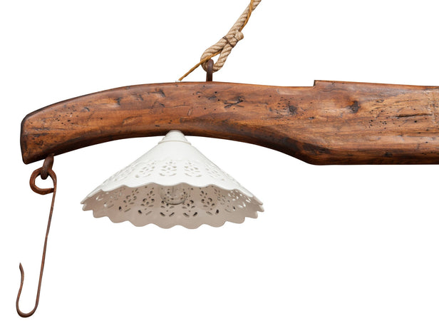 Biscottini Giogo lampadario in legno massello di tiglio finitura noce Made in Italy