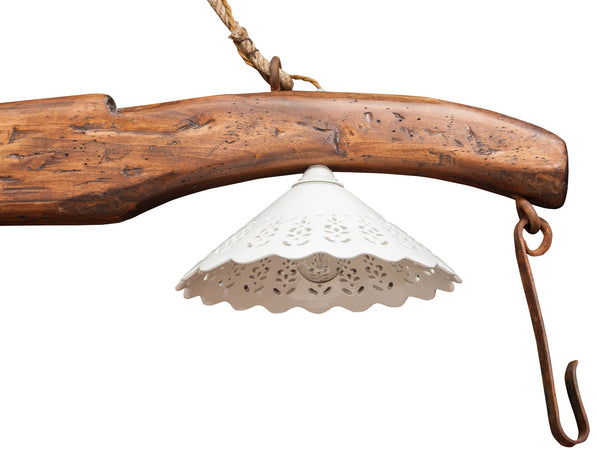 Biscottini Biscottini Lampadario Giogo Legno Tiglio Finitura Noce Country Rustico 161x30x41