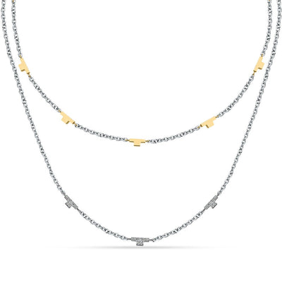 Collana TRUSSARDI donna T-Logo Doppia catena acciaio