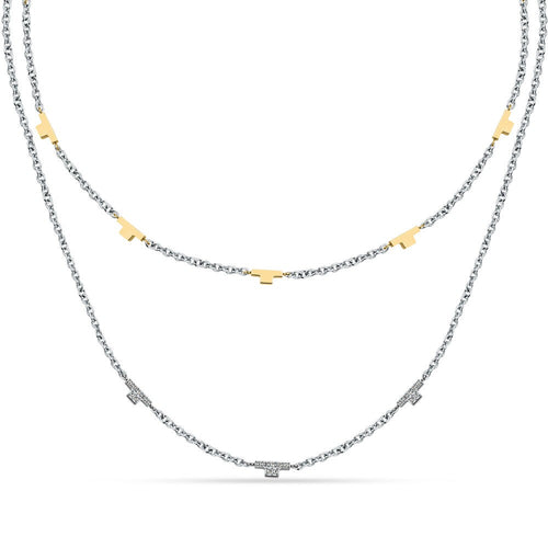 Collana TRUSSARDI donna T-Logo Doppia catena acciaio