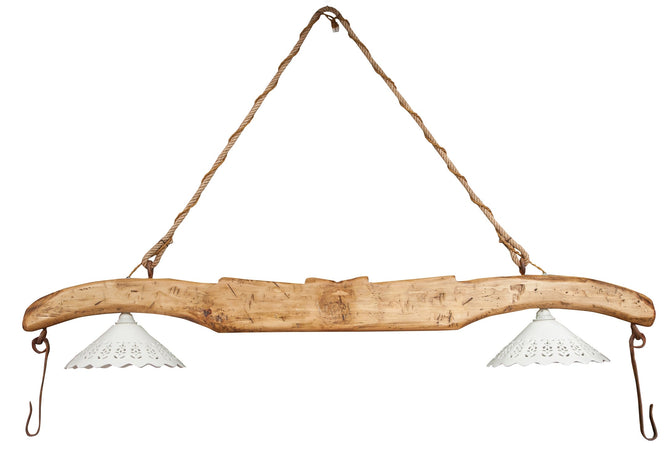 Biscottini Biscottini Giogo Lampadario Legno Tiglio Naturale 161x30x41 Stile Country Made