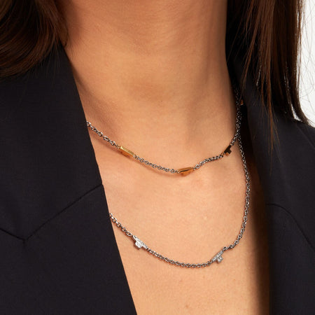 Collana TRUSSARDI donna T-Logo Doppia catena acciaio