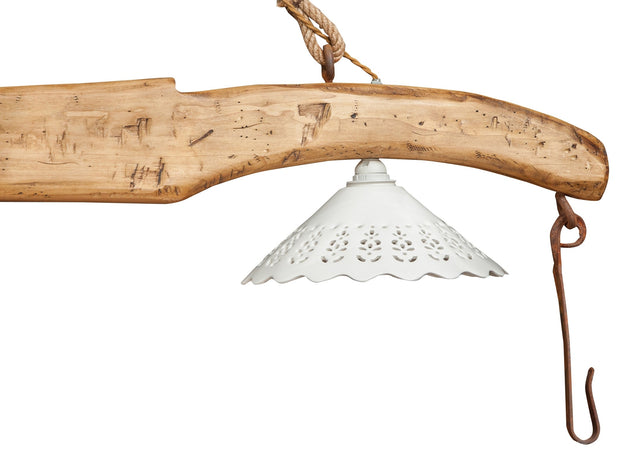 Biscottini Biscottini Giogo Lampadario Legno Tiglio Naturale 161x30x41 Stile Country Made