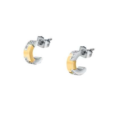 Orecchini TRUSSARDI donna T-Logo bicolore / cristalli bianchi