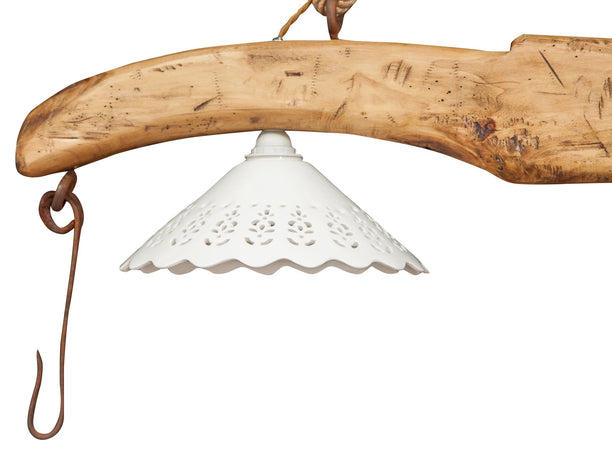 Biscottini Biscottini Giogo Lampadario Legno Tiglio Naturale 161x30x41 Stile Country Made