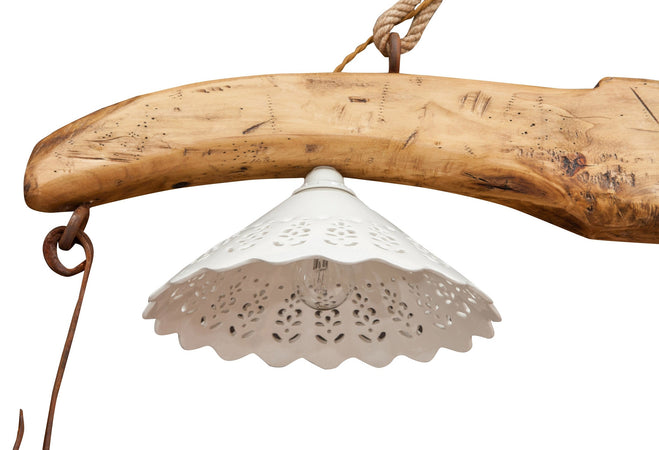 Biscottini Biscottini Giogo Lampadario Legno Tiglio Naturale 161x30x41 Stile Country Made