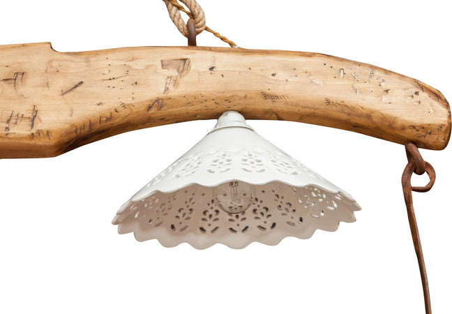 Biscottini Biscottini Giogo Lampadario Legno Tiglio Naturale 161x30x41 Stile Country Made