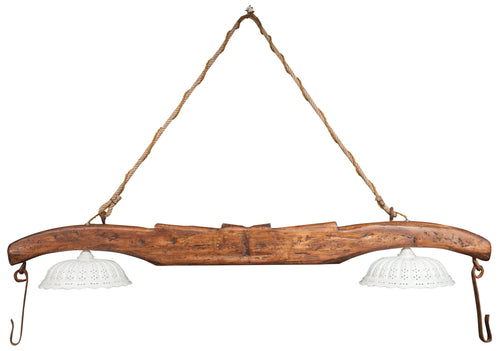 Biscottini Giogo lampadario in legno massello di tiglio finitura noce scuro Made in Italy
