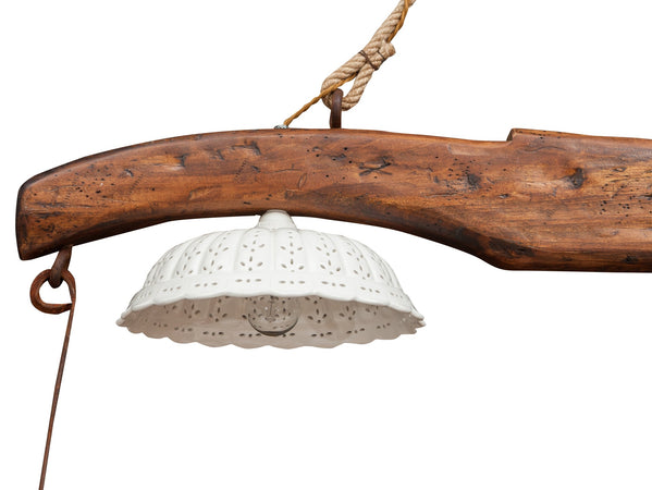 Biscottini Giogo lampadario in legno massello di tiglio finitura noce scuro Made in Italy