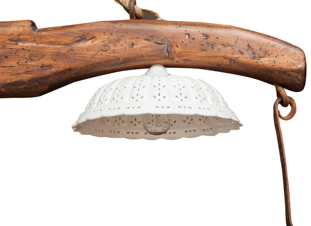 Biscottini Giogo lampadario in legno massello di tiglio finitura noce scuro Made in Italy