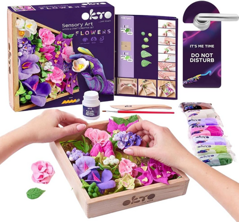 OKTO- Sensory Art Wood&Craft Flowers Romance- Fiori fai da te 21 x 21 cm