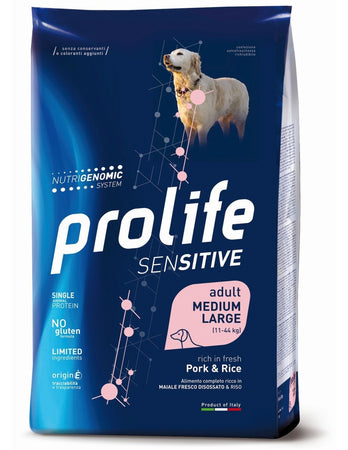 Prolife Sensitive mangime secco Cani Adulti Medium&Large maiale e riso