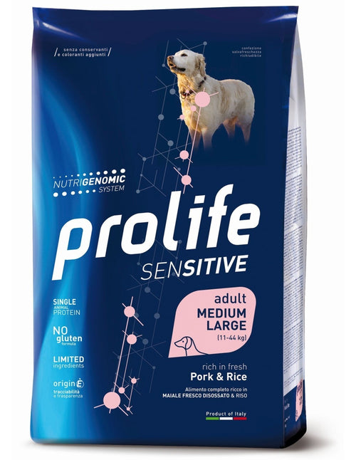 Prolife Sensitive mangime secco Cani Adulti Medium&Large maiale e riso