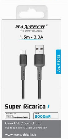 Cavo Usb A Micro Usb 1.5 Mt 3 A Super Ricarica Dati Per Smartphone Tablet F-s043