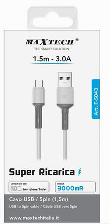 Cavo Usb A Micro Usb 1.5 Mt 3 A Super Ricarica Dati Per Smartphone Tablet F-s043