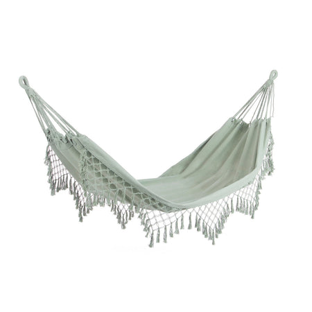 Amaca "Kauana" in tessuto di poli-cotone, color verde salvia, per esterno e giardino