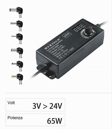 Alimentatore Caricatore Regolabile 65 W 3a Da 3v A 24v Con 6 Connettori Ca-s050