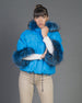 Bea - Giacca Donna Azzurro in vera pelle e vera pelliccia