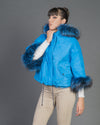 Bea - Giacca Donna Azzurro in vera pelle e vera pelliccia