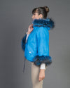 Bea - Giacca Donna Azzurro in vera pelle e vera pelliccia