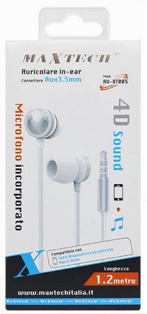 Auricolare In-ear Cuffie Con Filo 1.2mt Aux3.5mm Microfono Incorporato Au-8t005
