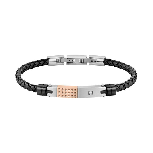 Bracciale MORELLATO uomo Moody pelle nero / tag oro rosa