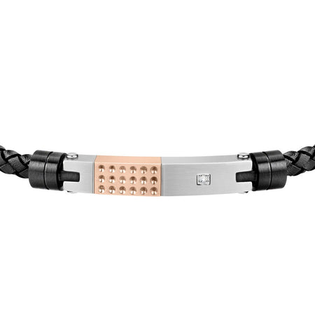 Bracciale MORELLATO uomo Moody pelle nero / tag oro rosa
